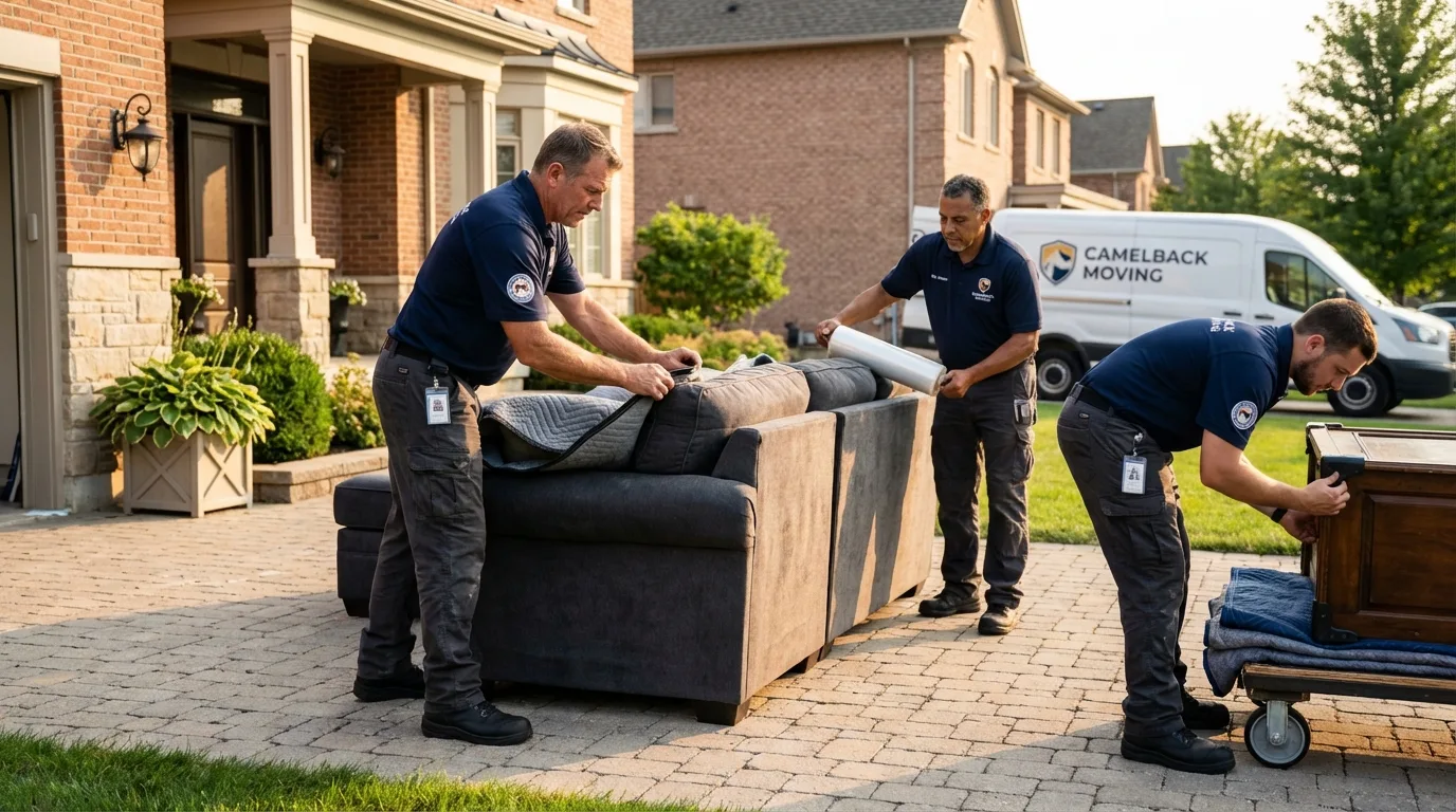 Large estate moving crew wrapping furniture in Pewaukee, WI